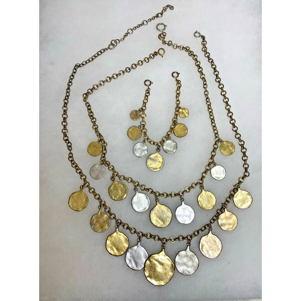 Vintage CAbi Coin Charm Necklace Bracelet Set Gold Silver Tone Convertible 3pc - Picture 11 of 16